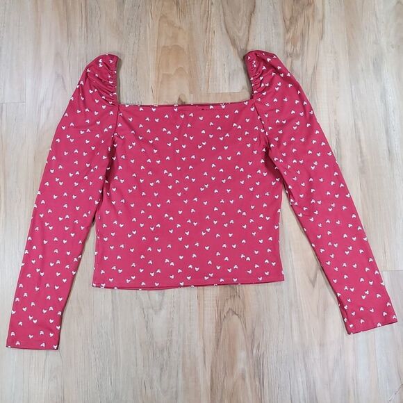 🧚‍♀️Daisy May Cranberry Top w/Cat Face Print Long Sleeve Top Large - Picture 2 of 9